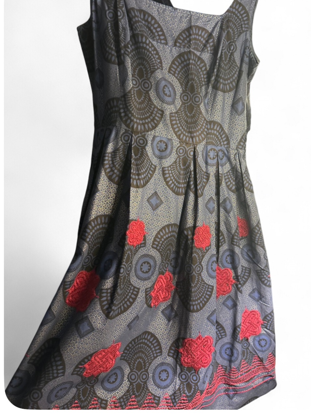 Anna Sui Navy Patterned sleeveless dress with embroided accent size 6